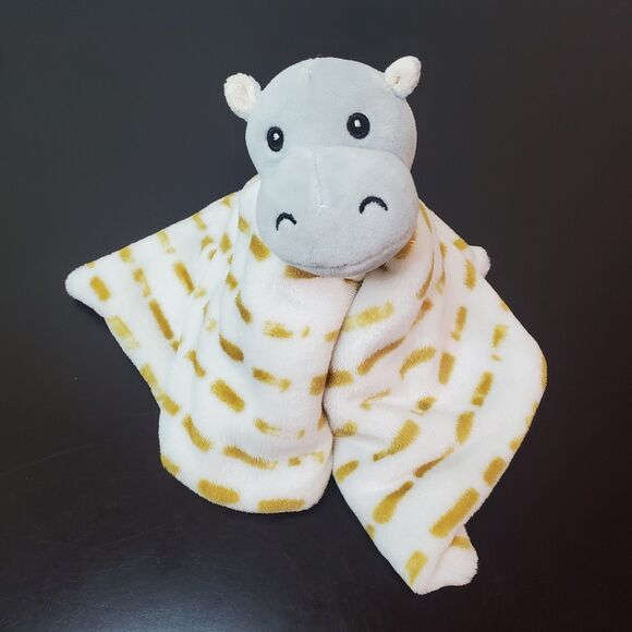 Lila And Jack Gray Hippo Security Blanket Lovey Golden Stripes Plush Baby Toy - Picture 2 of 7